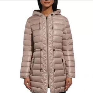 Kenneth Cole Women's Quilted Anorak Hooded Parka Puffer Coat Jacket,‎ Brown,   L